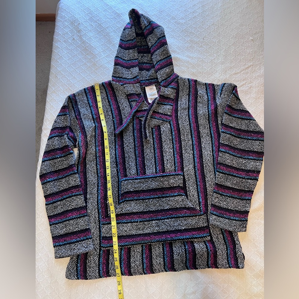 Öland Vintage XL Baja Hoodie Rug Knit Mexican Pullover Surf Boho - Picture 7 of 9